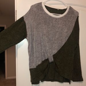 hunter green/gray blouse